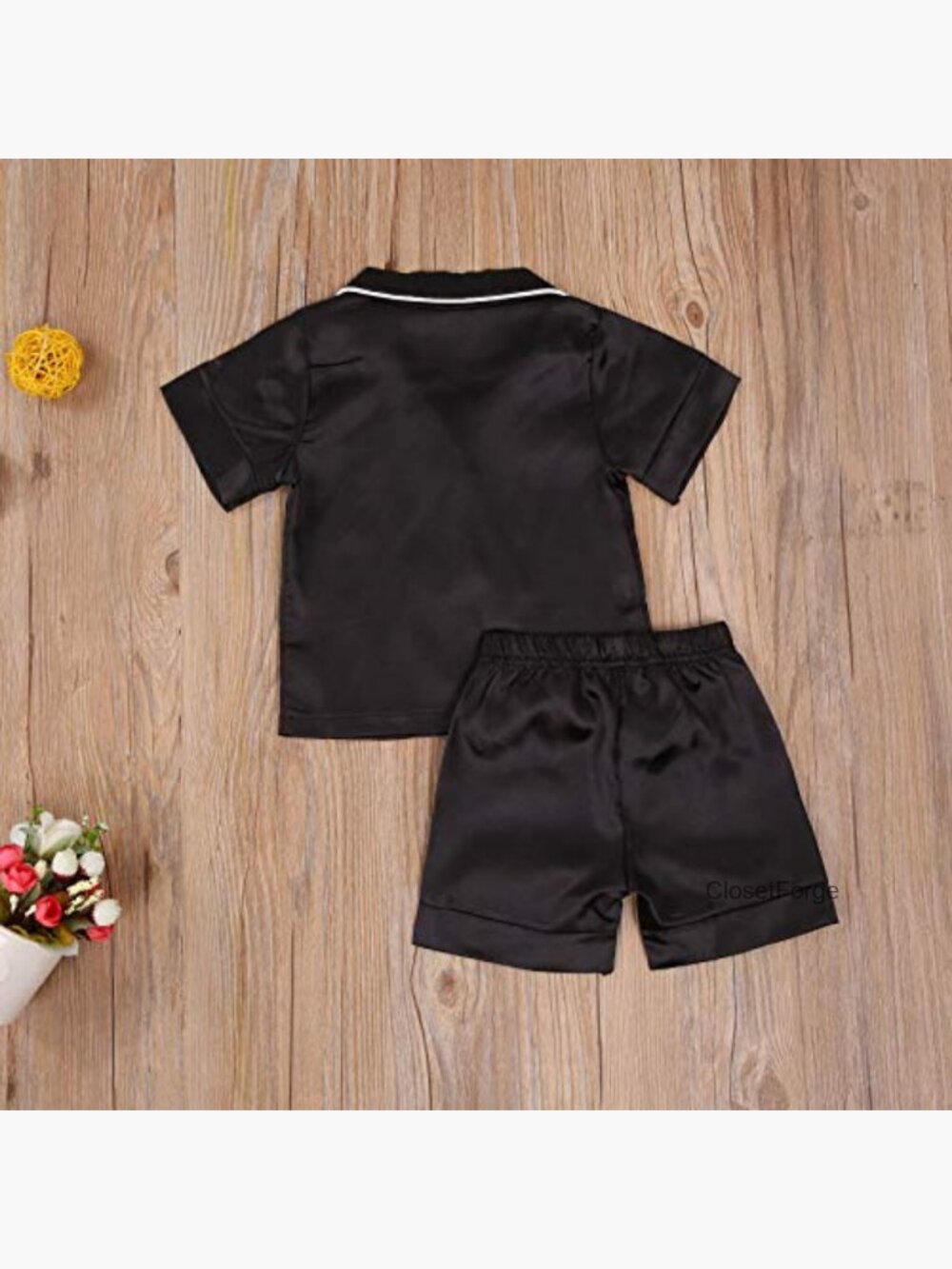 Baby Girls Boys Silk Pajamas Set Short Sleeve Button Down Tops Shorts Satin - Picture 4 of 6